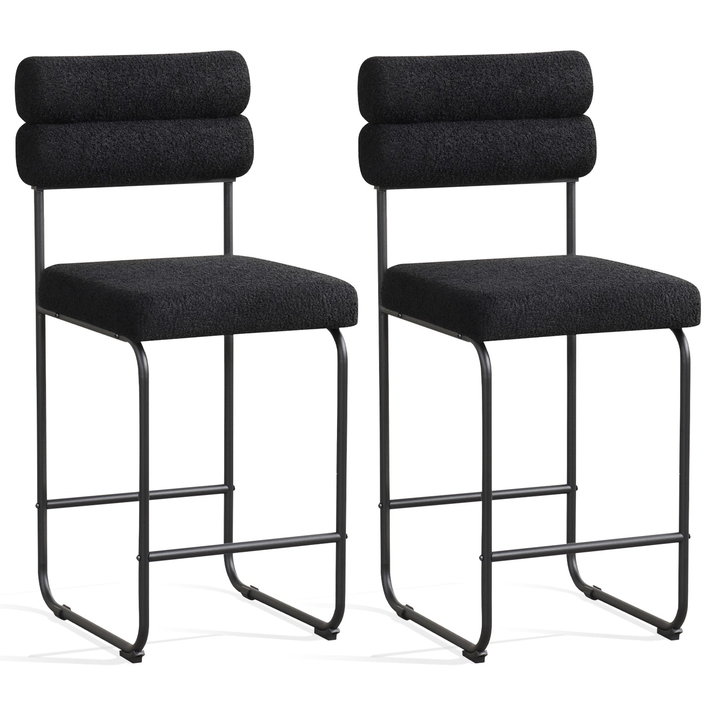Counter Height Bar Stools Set of 2 with Metal Frame and Comfortable Footrest – 26 Inch, Black