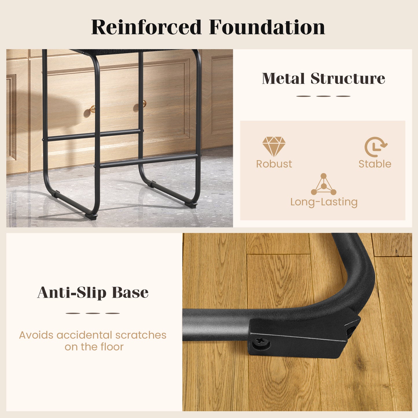 Counter Height Bar Stools Set of 2 with Metal Frame and Comfortable Footrest – 26 Inch, Black