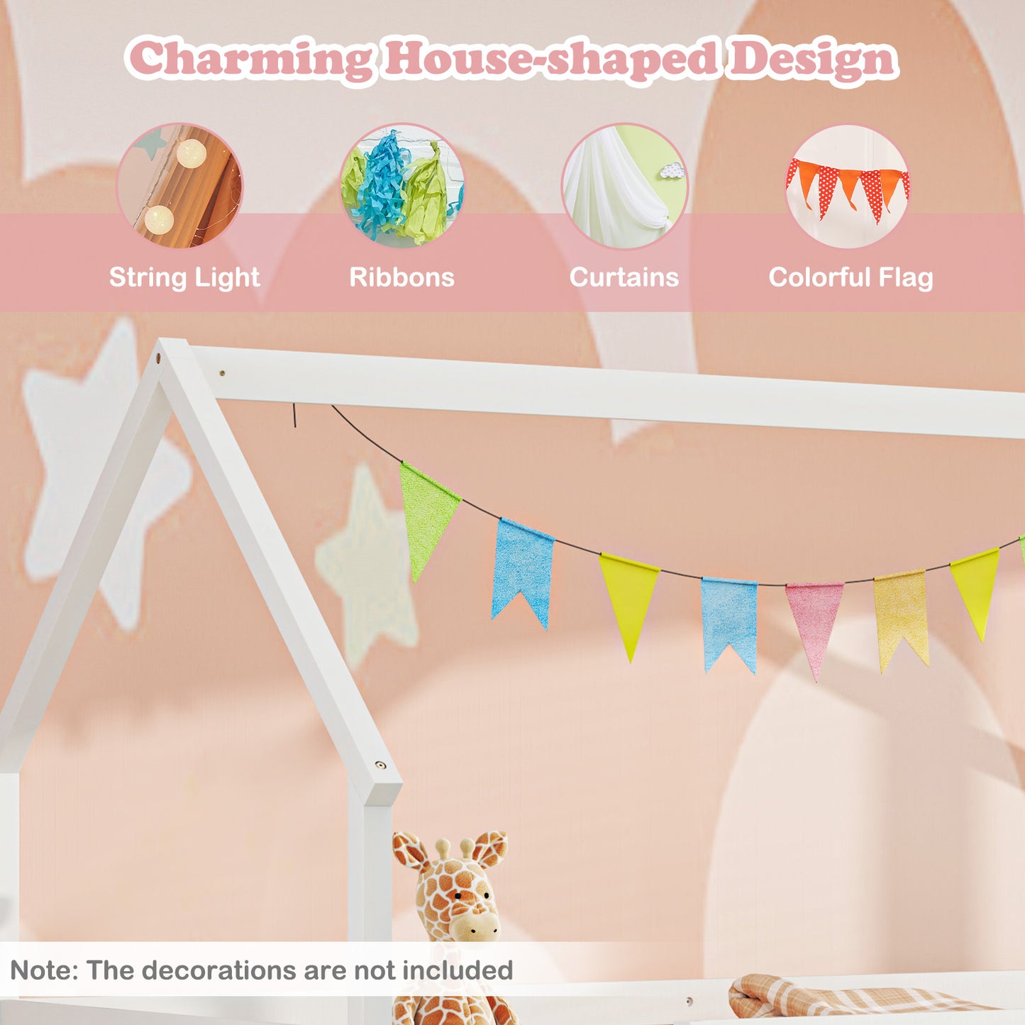 Playful Twin Over Twin House Bunk Bed with Fun Slide, Ladder, and Guardrails