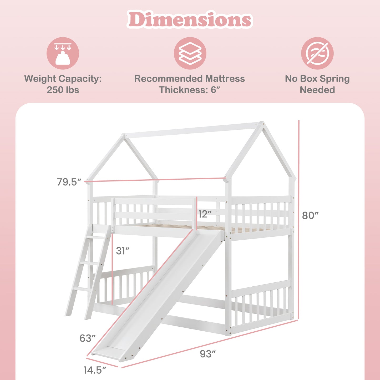 Playful Twin Over Twin House Bunk Bed with Fun Slide, Ladder, and Guardrails