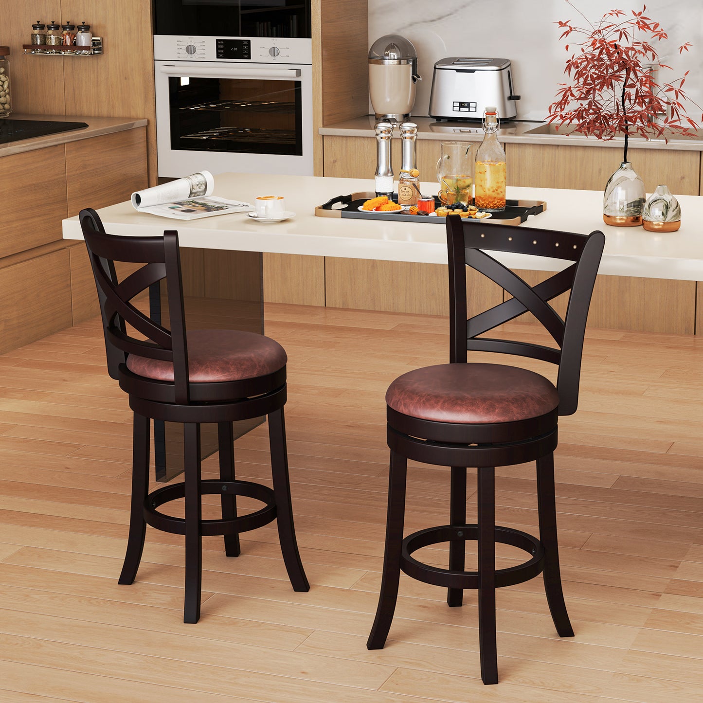 Modern Bar Stools Set of 2 with Padded Seats and 360° Swivel Counter Height Chairs - 26 Inch