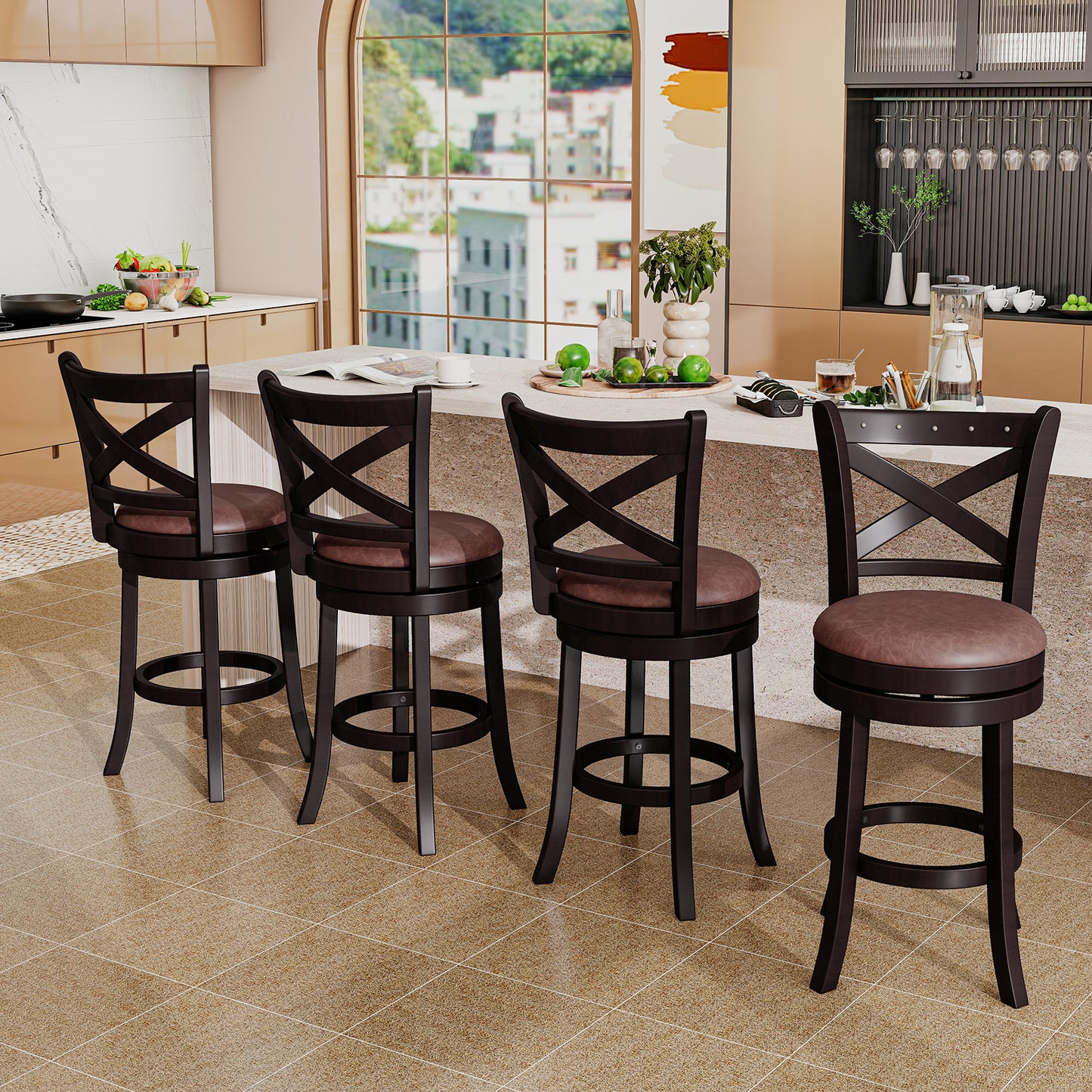Modern Bar Stools Set of 2 with Padded Seats and 360° Swivel Counter Height Chairs - 26 Inch