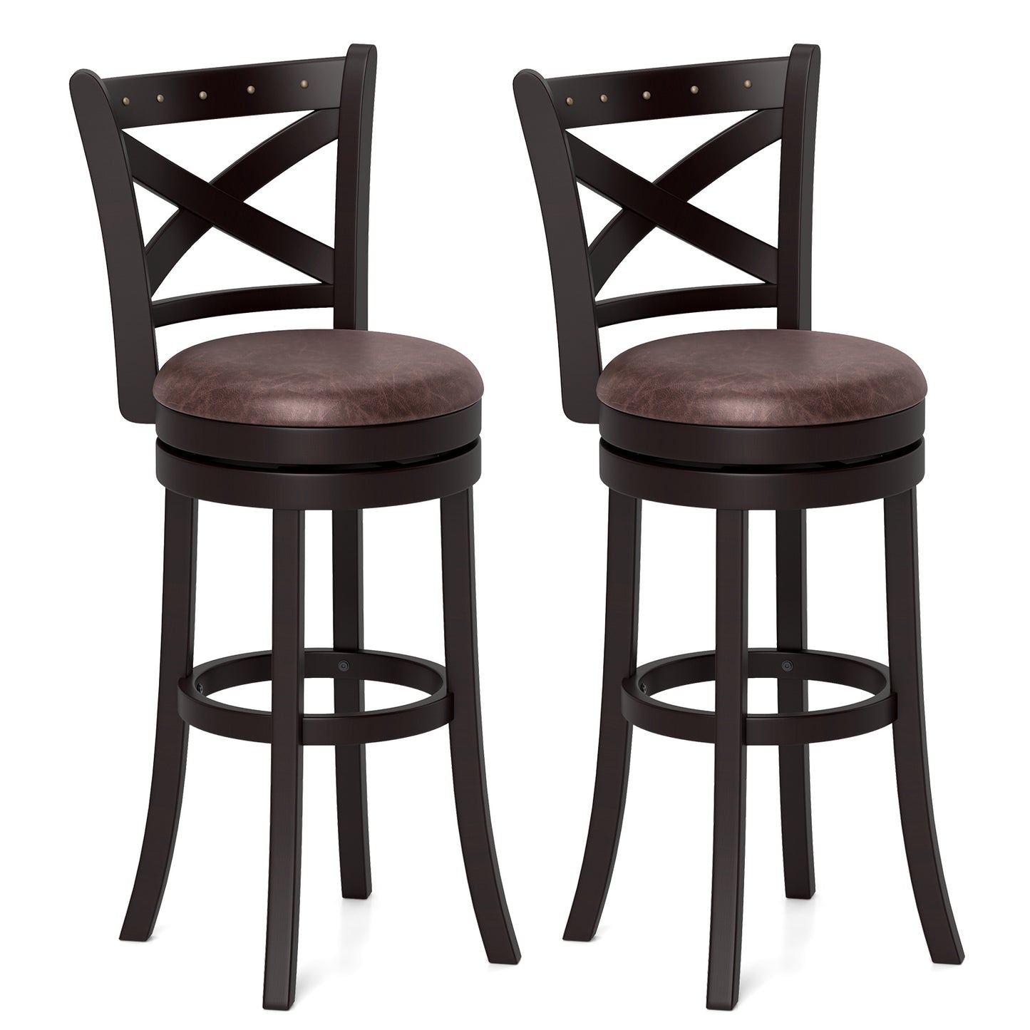 Modern Bar Stools Set of 2 with Padded Seats and 360° Swivel Counter Height Chairs - 30 Inch