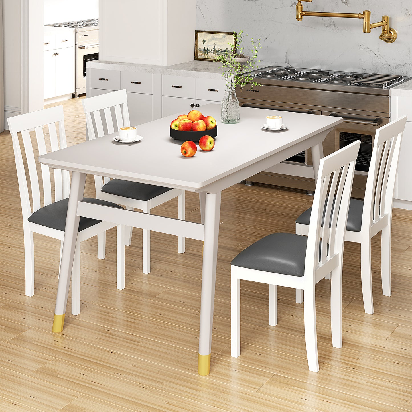 Set of 2 Wooden Dining Chairs with Upholstered Padded Seat and Rubber Wood Frame – White