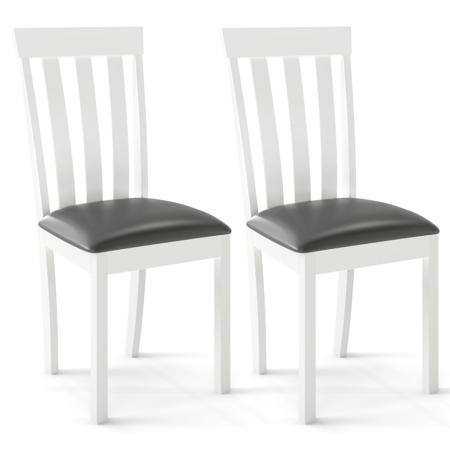 Set of 2 Wooden Dining Chairs with Upholstered Padded Seat and Rubber Wood Frame – White