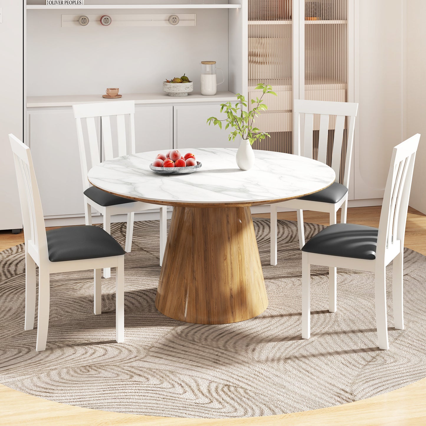 Set of 2 Wooden Dining Chairs with Upholstered Padded Seat and Rubber Wood Frame – White