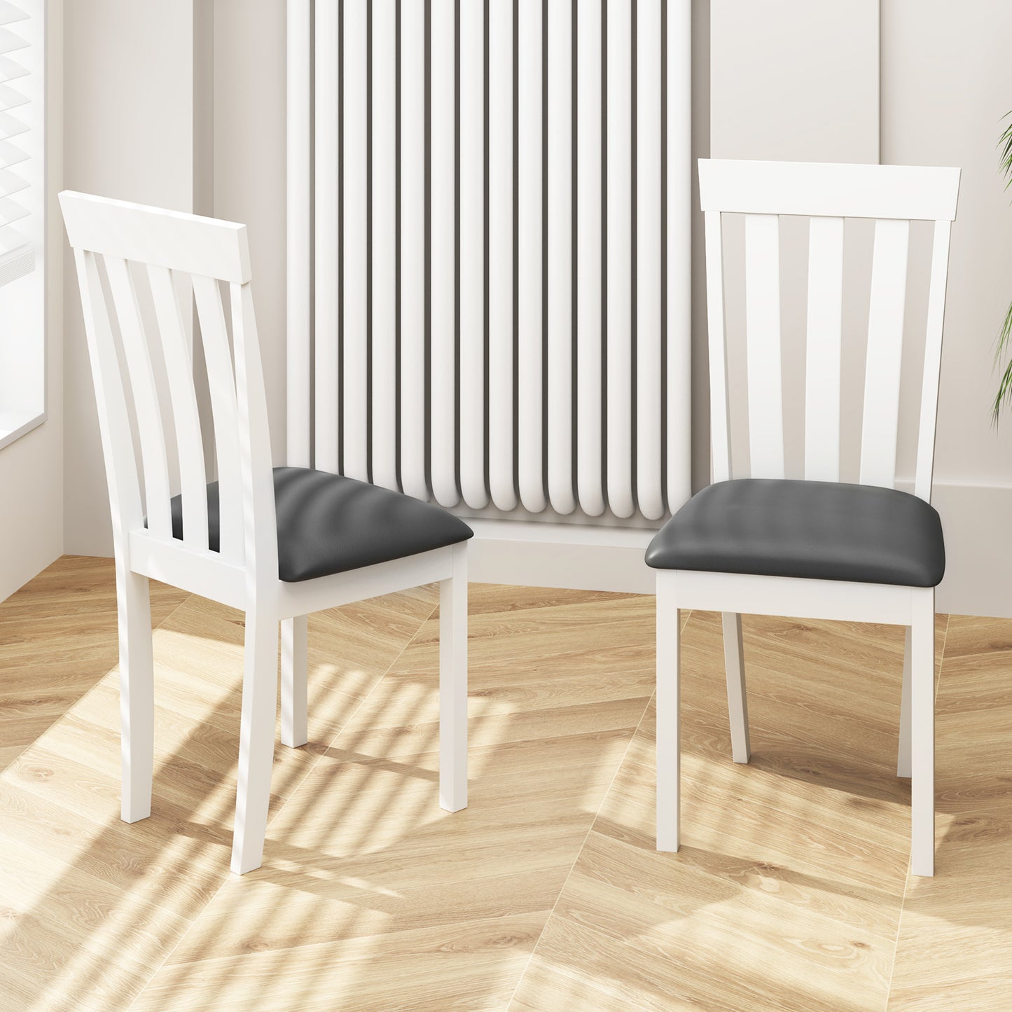 Set of 2 Wooden Dining Chairs with Upholstered Padded Seat and Rubber Wood Frame – White