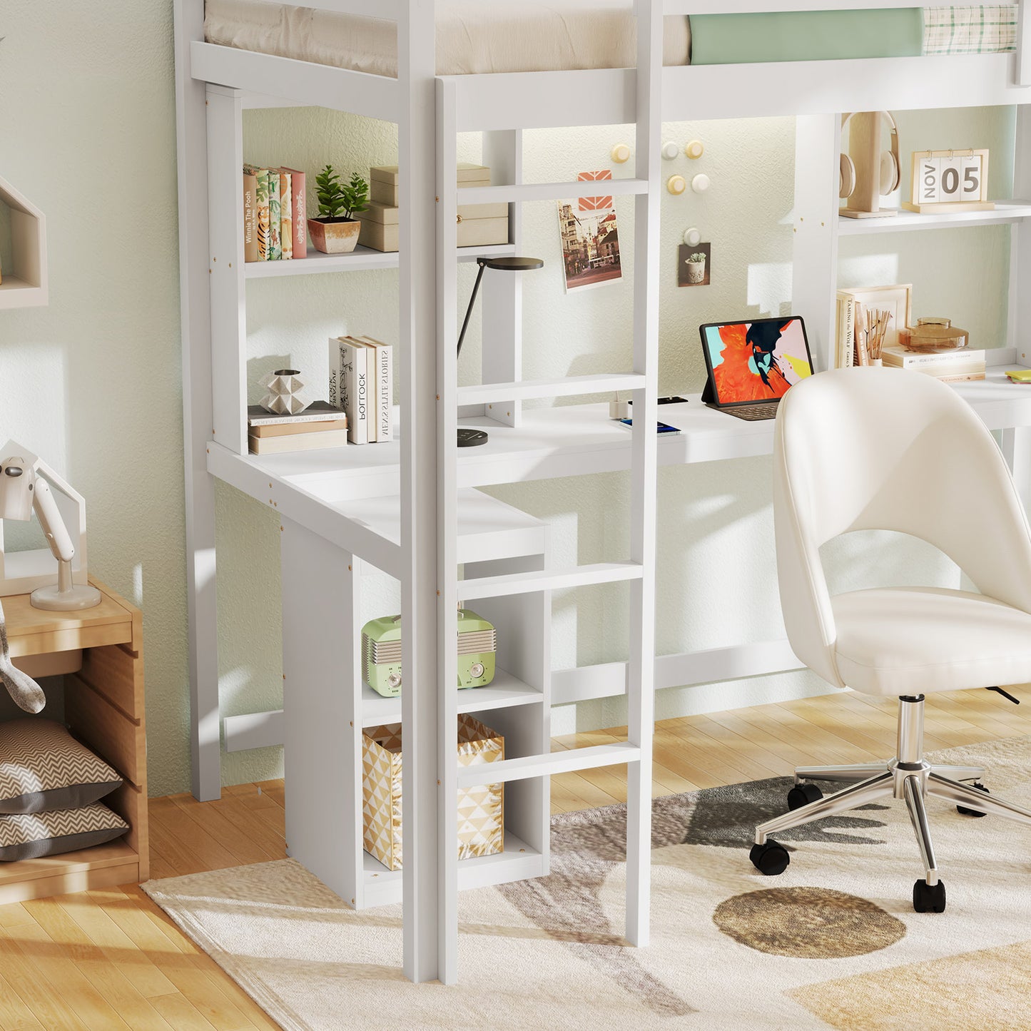 Space-Saving Twin Loft Bed with LED Light, Built-In Desk, and Charging Station – No Box Spring Required