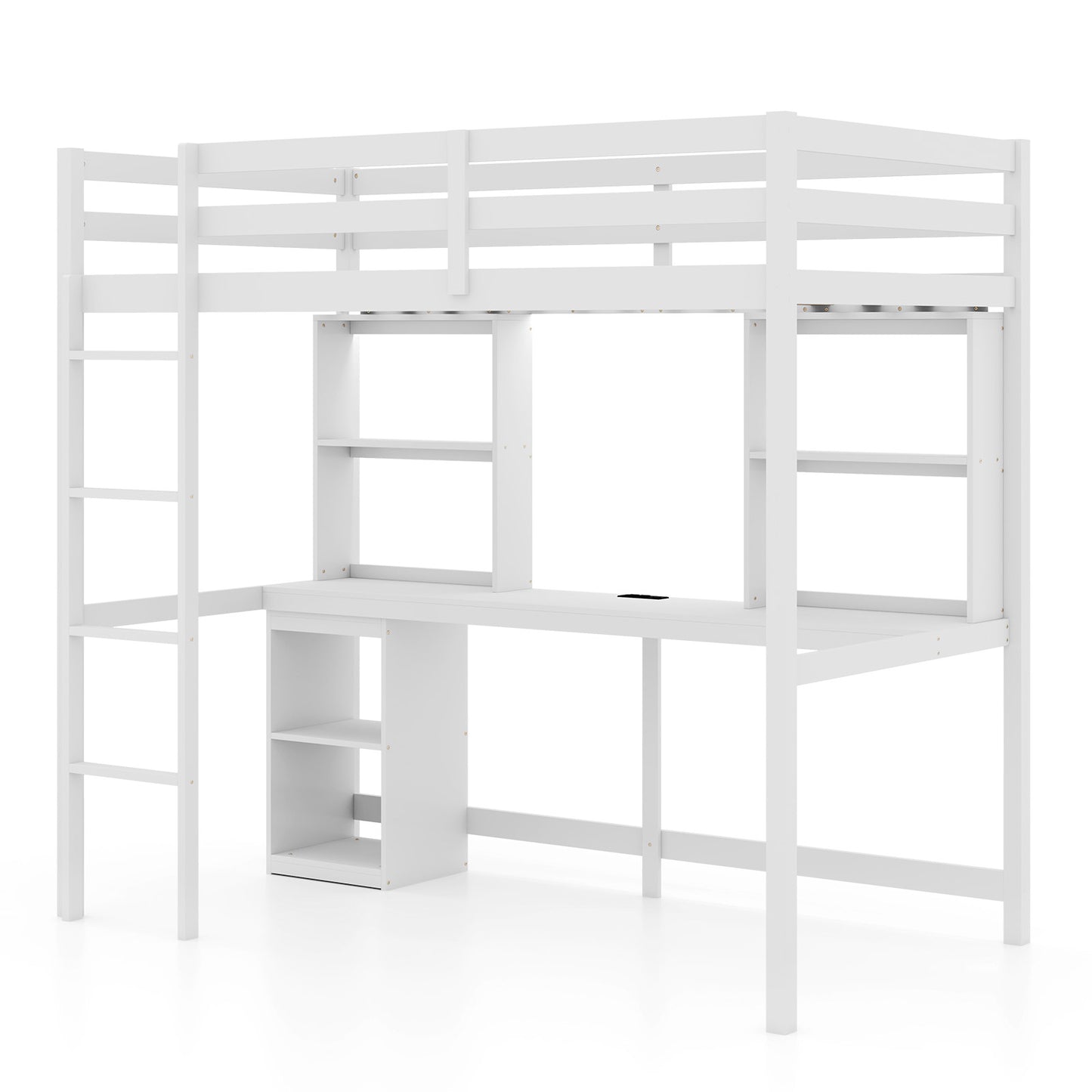 Space-Saving Twin Loft Bed with LED Light, Built-In Desk, and Charging Station – No Box Spring Required