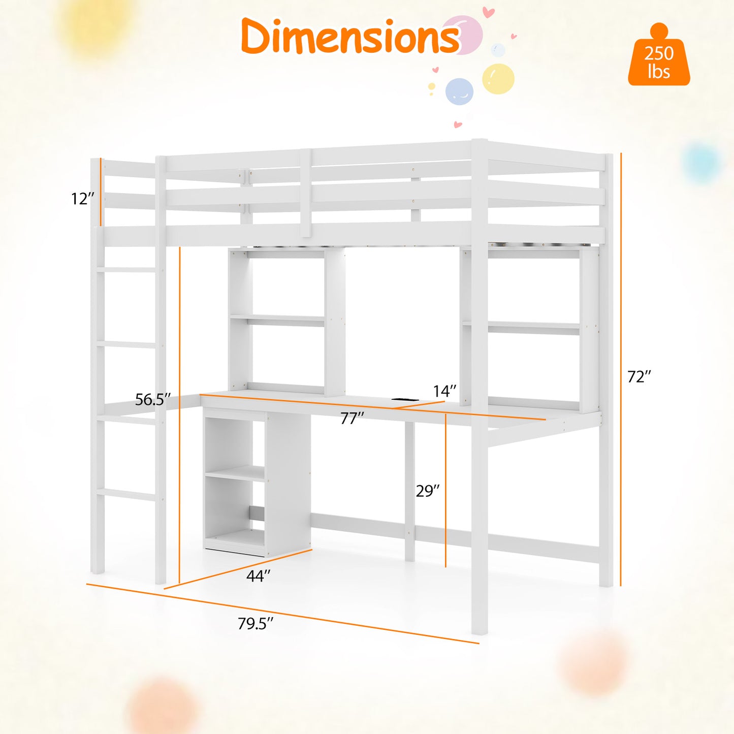 Space-Saving Twin Loft Bed with LED Light, Built-In Desk, and Charging Station – No Box Spring Required