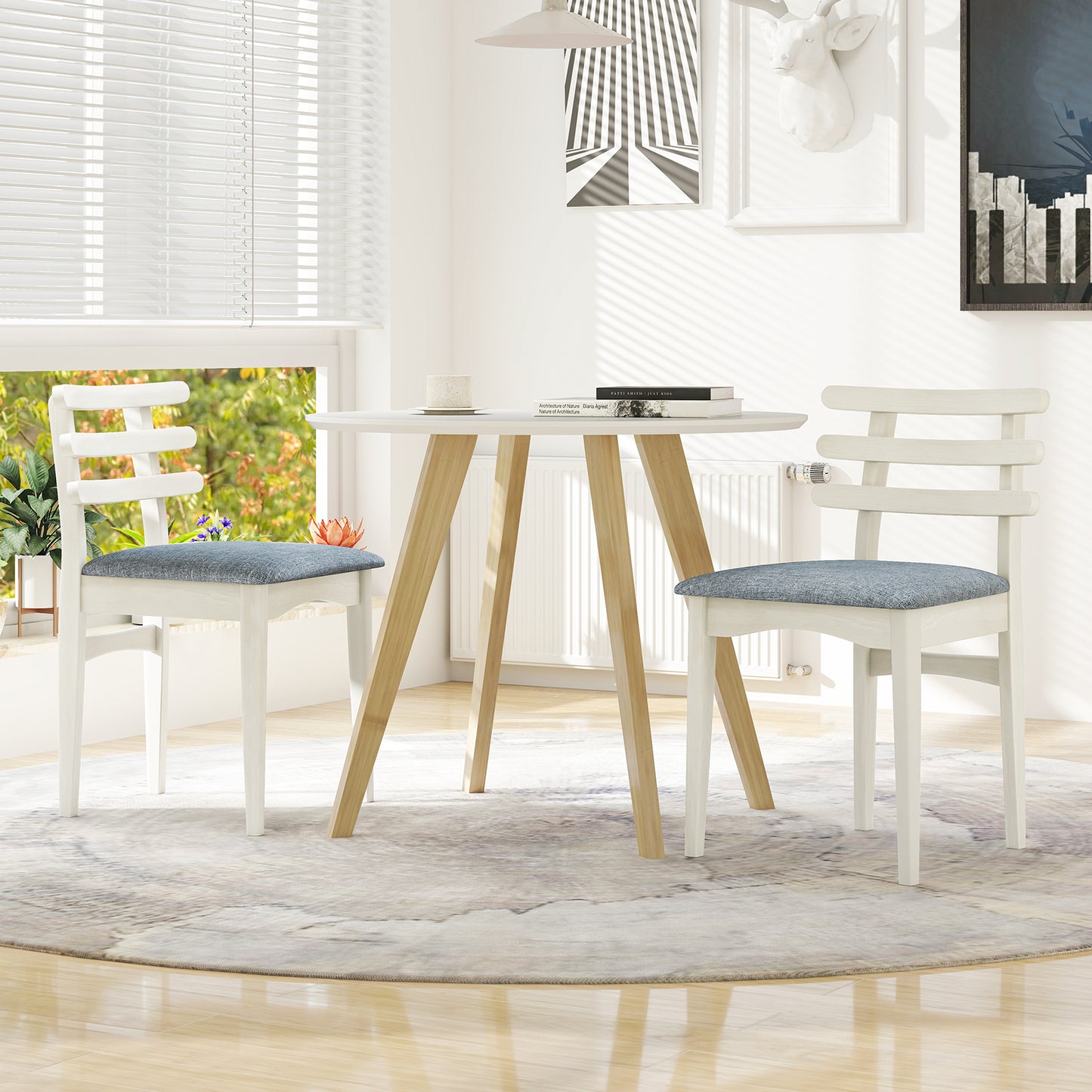 Set of 2 Upholstered Dining Chairs with Rubber Wood Frame and Padded Seat
