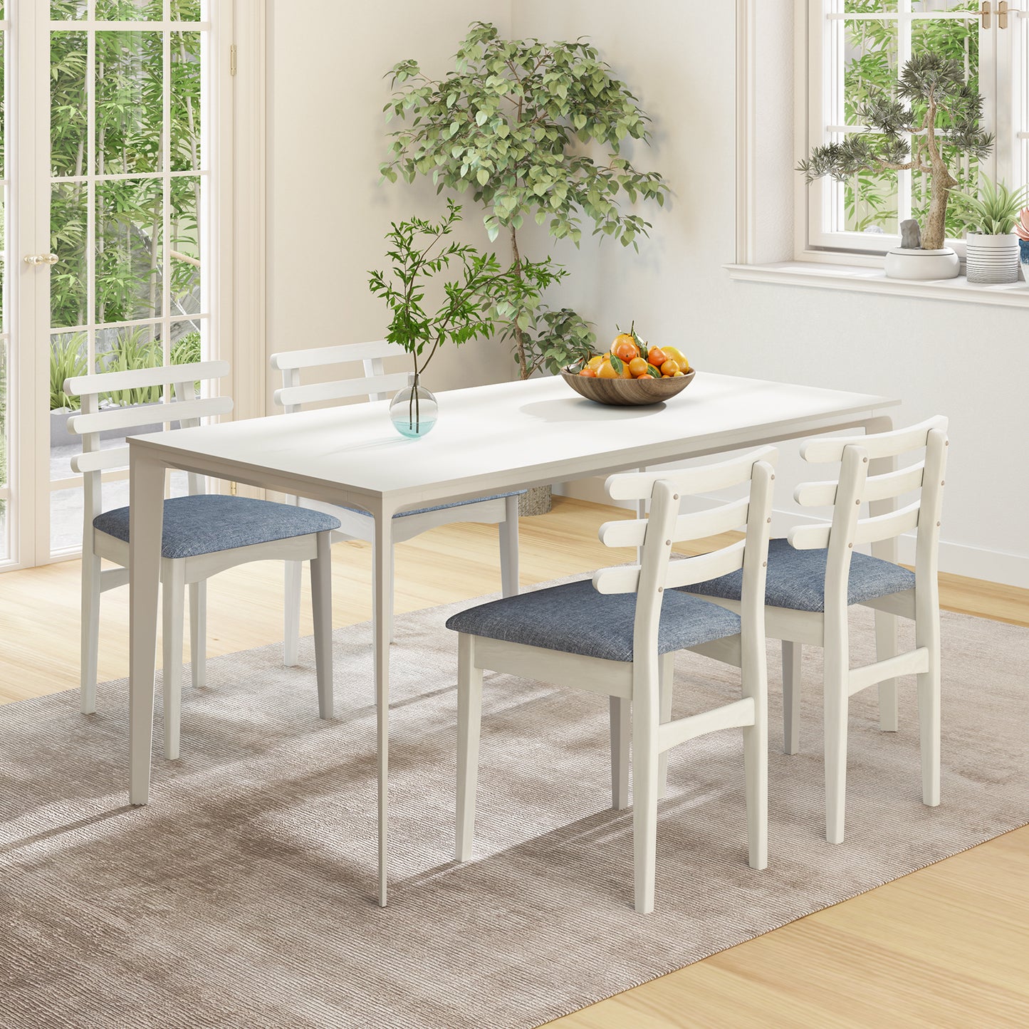 Set of 2 Upholstered Dining Chairs with Rubber Wood Frame and Padded Seat