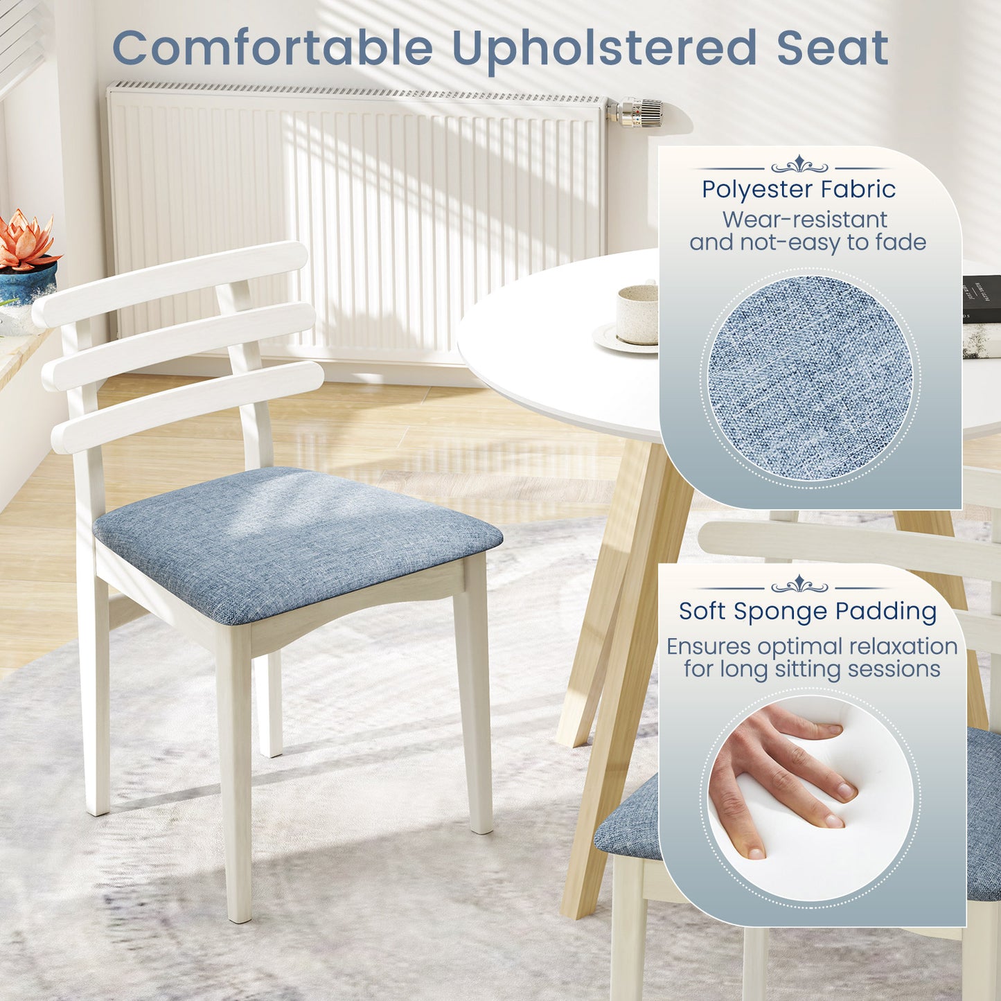Set of 2 Upholstered Dining Chairs with Rubber Wood Frame and Padded Seat