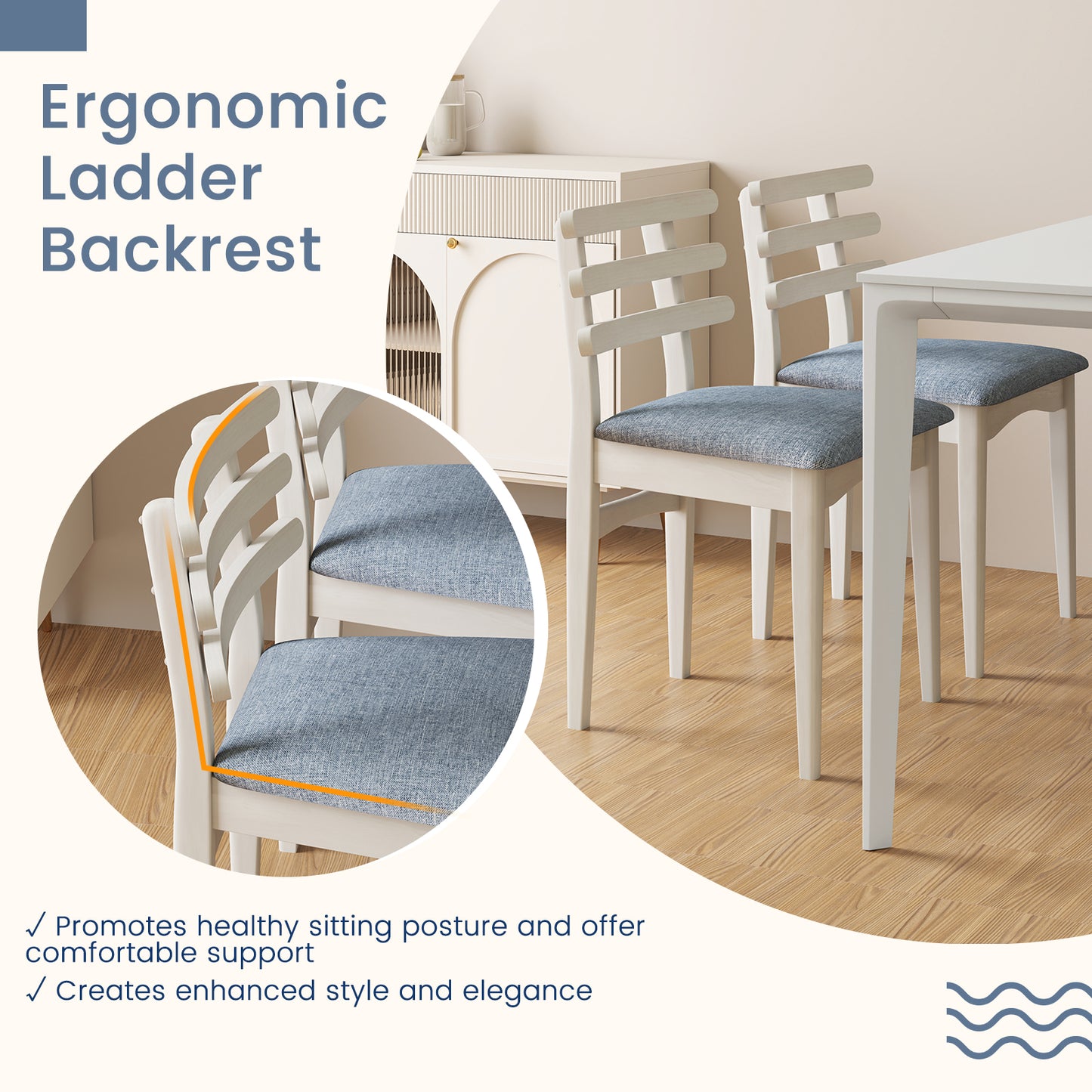 Set of 2 Upholstered Dining Chairs with Rubber Wood Frame and Padded Seat