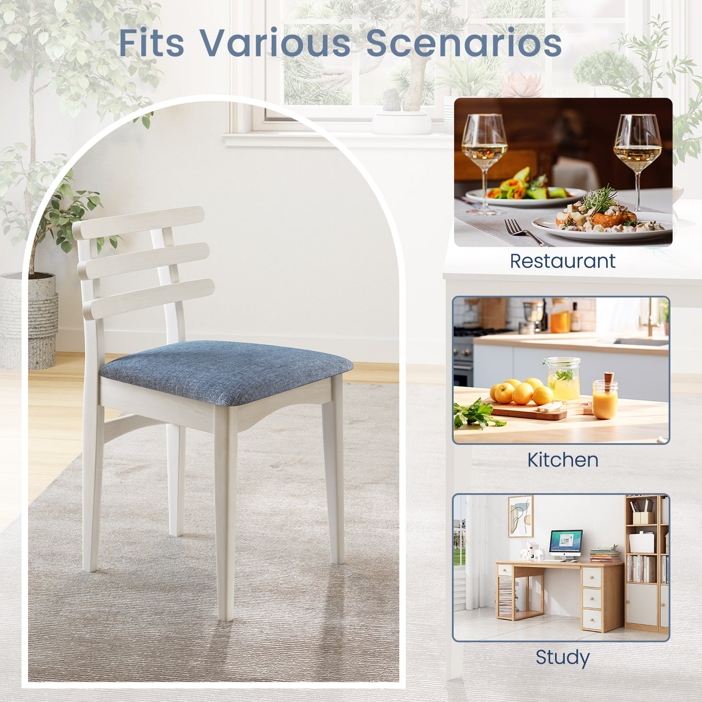Set of 2 Upholstered Dining Chairs with Rubber Wood Frame and Padded Seat