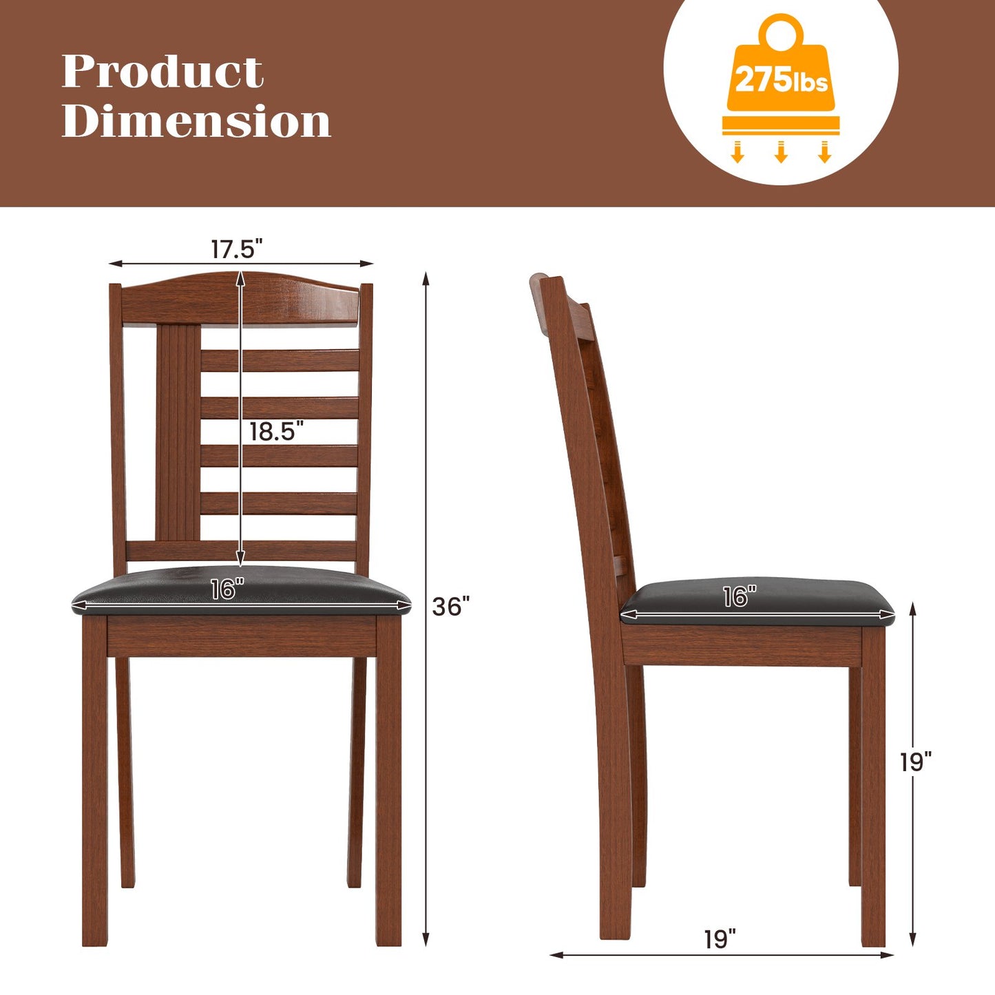 Wooden Dining Chairs with Comfortable Faux Leather Upholstered Seat, Set of 2