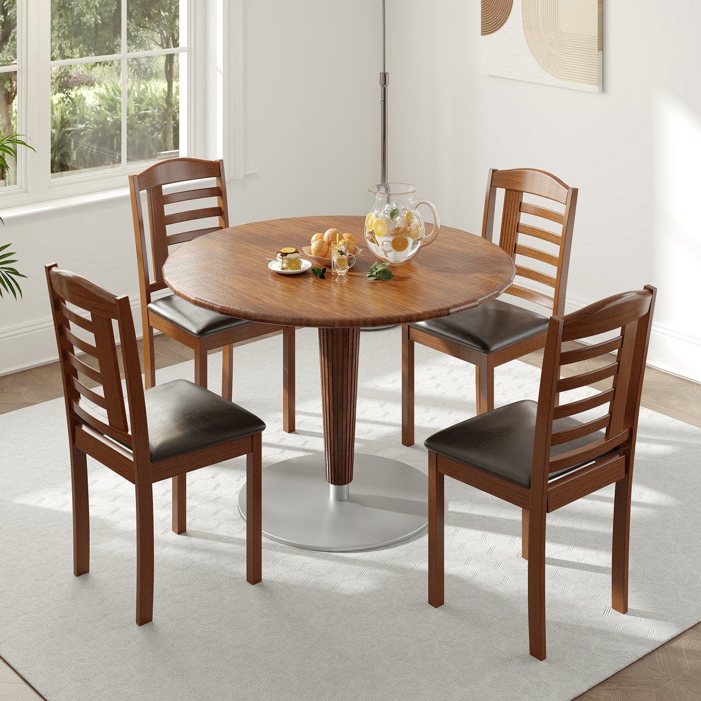 Wooden Dining Chairs with Comfortable Faux Leather Upholstered Seat, Set of 2