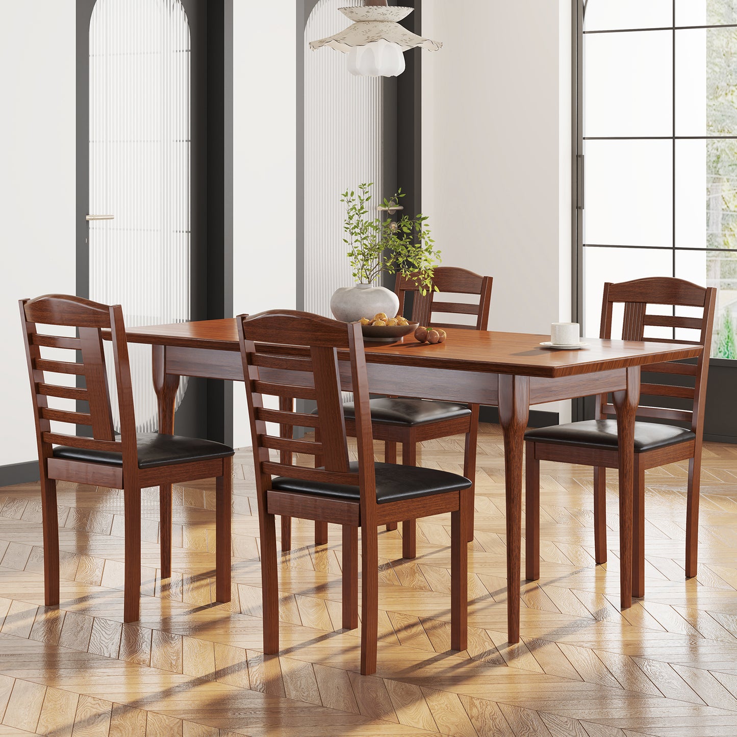 Wooden Dining Chairs with Comfortable Faux Leather Upholstered Seat, Set of 2