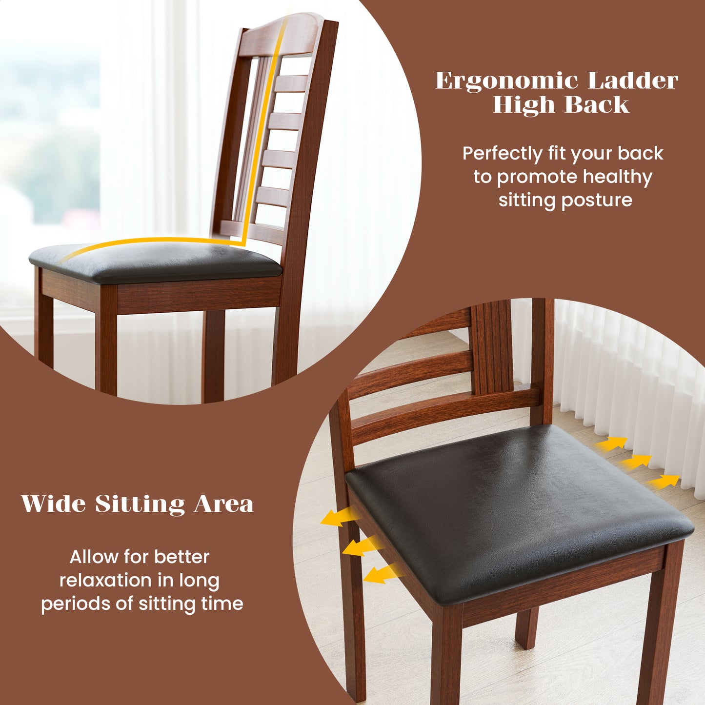 Wooden Dining Chairs with Comfortable Faux Leather Upholstered Seat, Set of 2