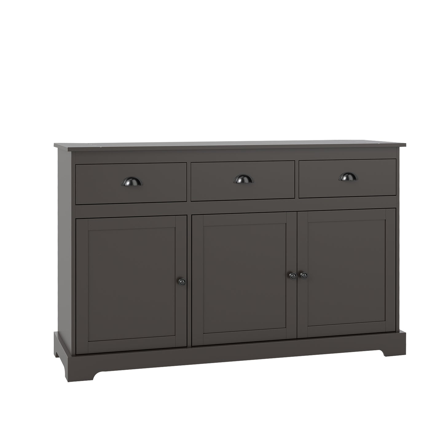 Modern Sideboard Buffet Cabinet with 3 Drawers Adjustable Shelves and Storage Doors - Brown