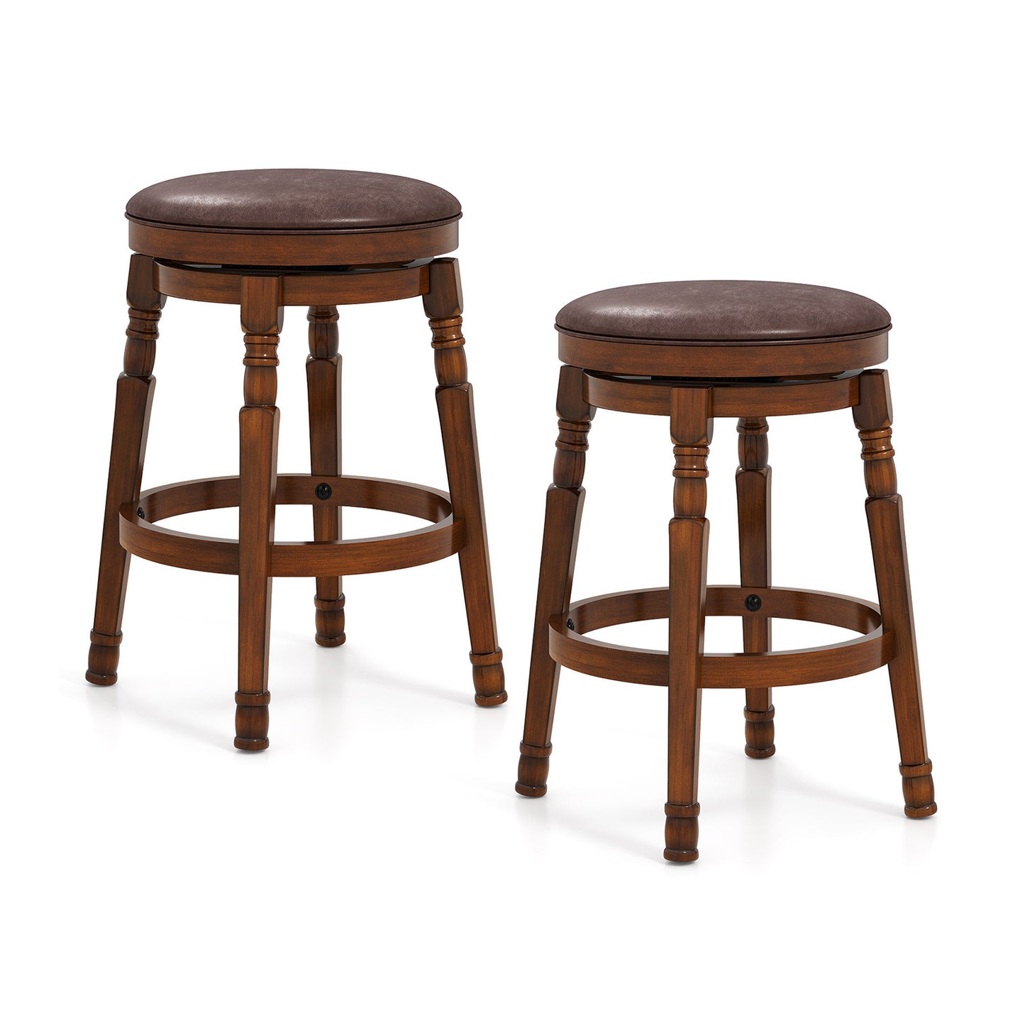 Set of 2 Leather Upholstered Swivel Bar Stools with 24 Inch Seat Height