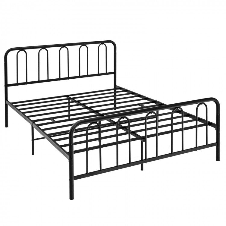 Sturdy Metal Platform Bed Frame with Headboard and Footboard - Queen Size