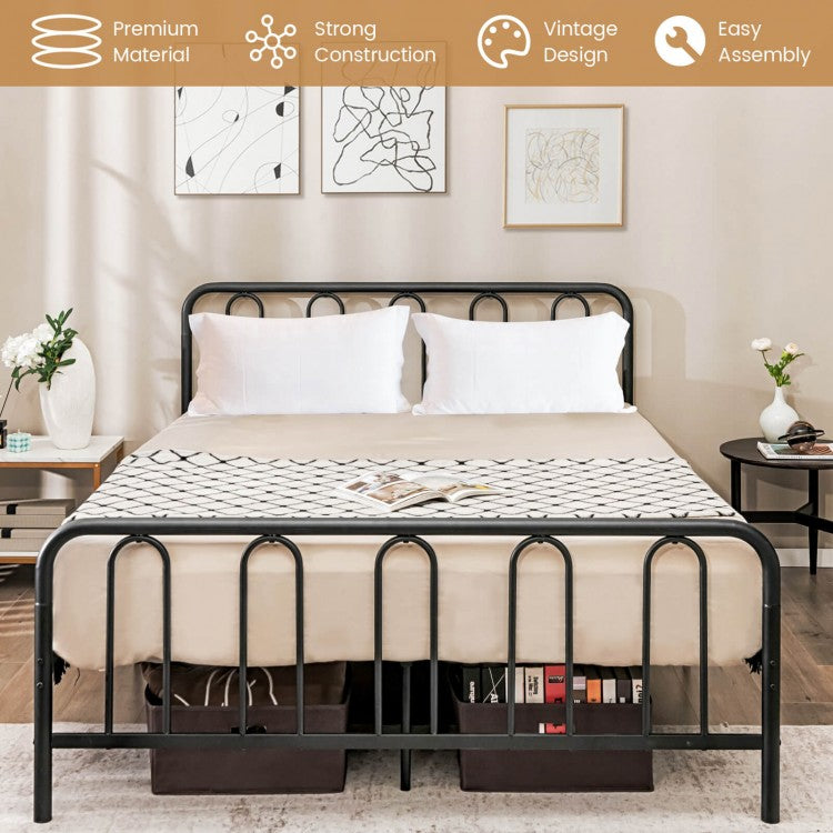 Sturdy Metal Platform Bed Frame with Headboard and Footboard - Queen Size