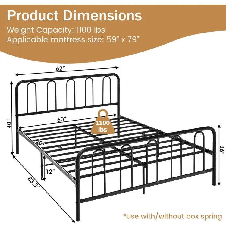 Sturdy Metal Platform Bed Frame with Headboard and Footboard - Queen Size