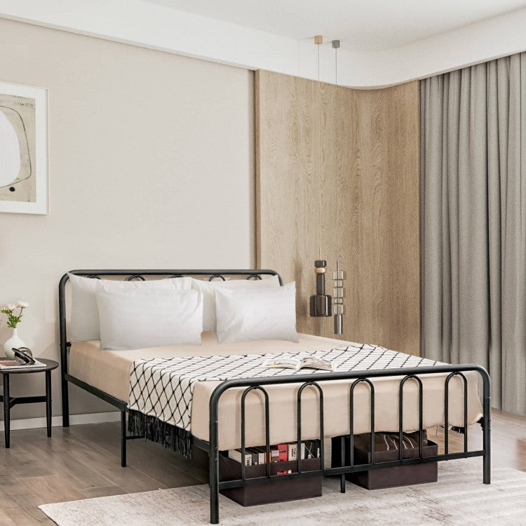 Sturdy Metal Platform Bed Frame with Headboard and Footboard - Queen Size