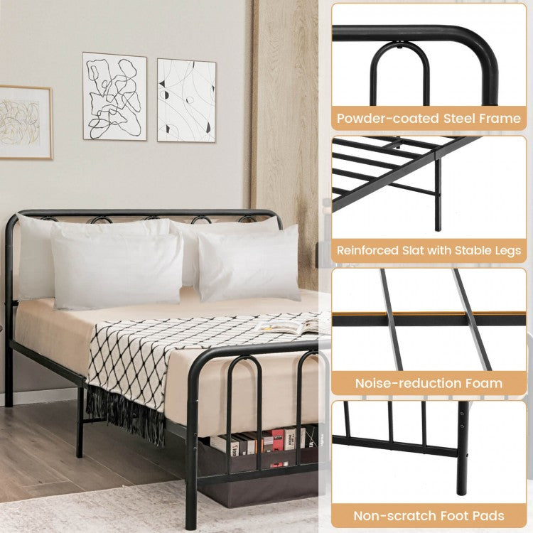 Sturdy Metal Platform Bed Frame with Headboard and Footboard - Queen Size