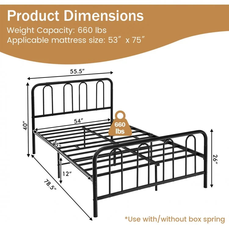 Sturdy Metal Platform Bed Frame with Headboard and Footboard - Full Size