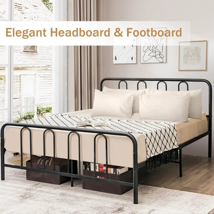 Sturdy Metal Platform Bed Frame with Headboard and Footboard - Full Size