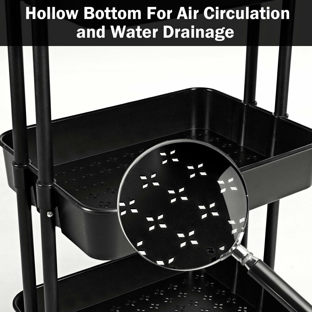 3 Tier Rolling Storage Cart with Drawers and Locking Wheels for Kitchen Bathroom Office - Black