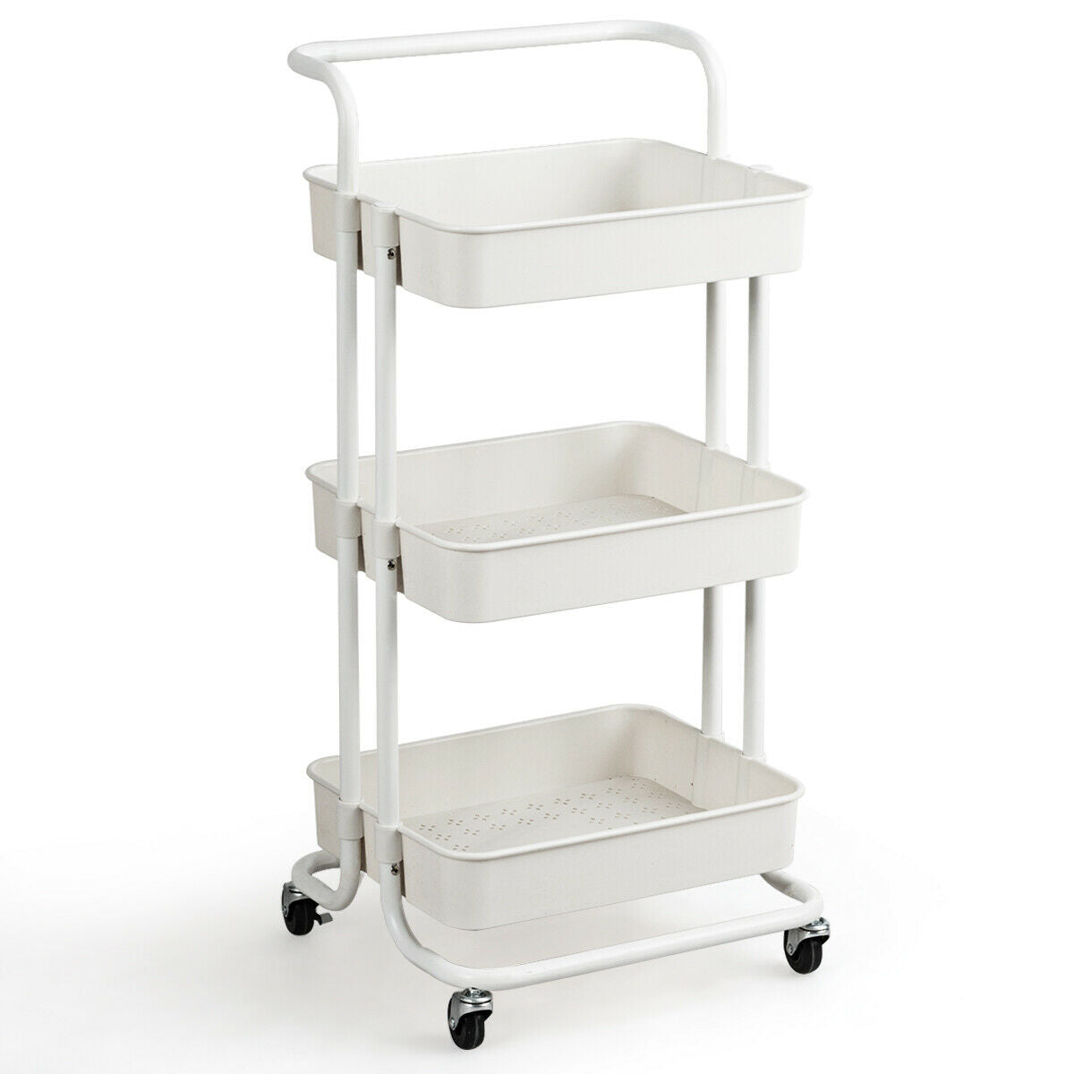 3 Tier Rolling Storage Cart with Drawers and Locking Wheels for Kitchen Bathroom Office - White