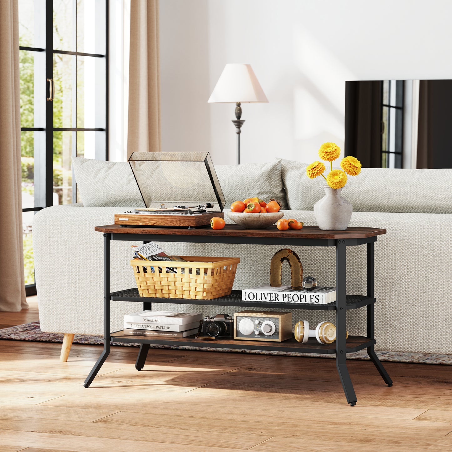 Rustic TV Stand with Metal Frame and Storage for TVs up to 46 Inches