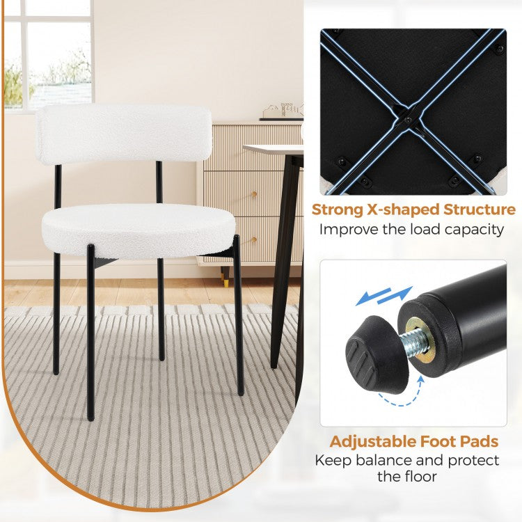 Boucle Upholstered Dining Chairs with Ergonomic Curved Back and Sturdy Metal Legs Set of 2