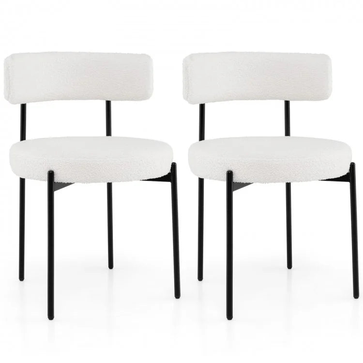 Boucle Upholstered Dining Chairs with Ergonomic Curved Back and Sturdy Metal Legs Set of 2