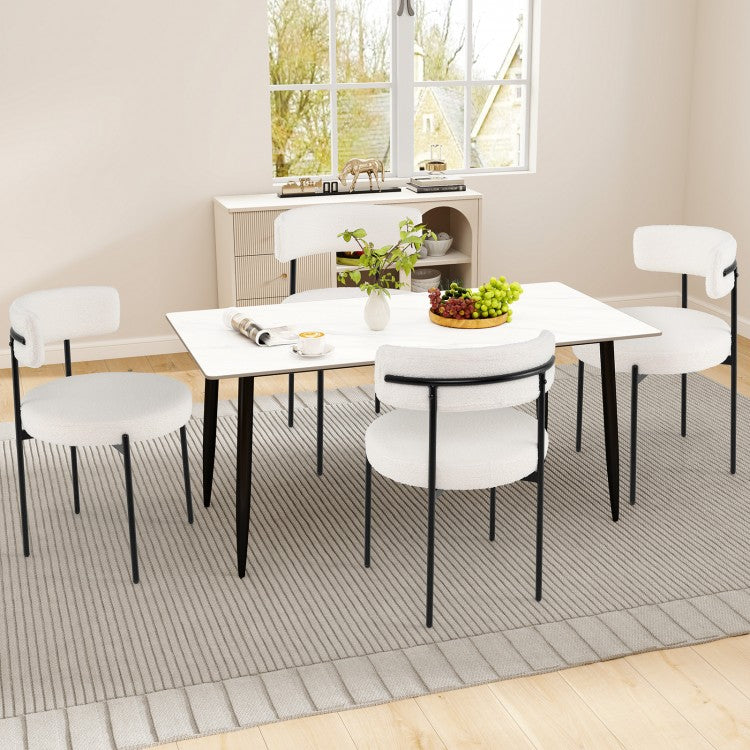 Boucle Upholstered Dining Chairs with Ergonomic Curved Back and Sturdy Metal Legs Set of 2