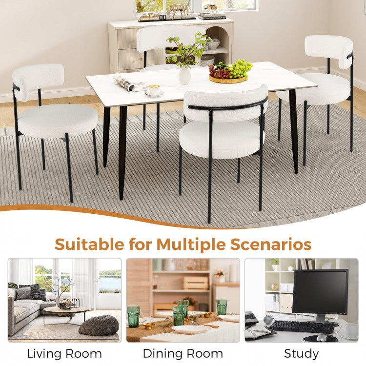 Boucle Upholstered Dining Chairs with Ergonomic Curved Back and Sturdy Metal Legs Set of 2