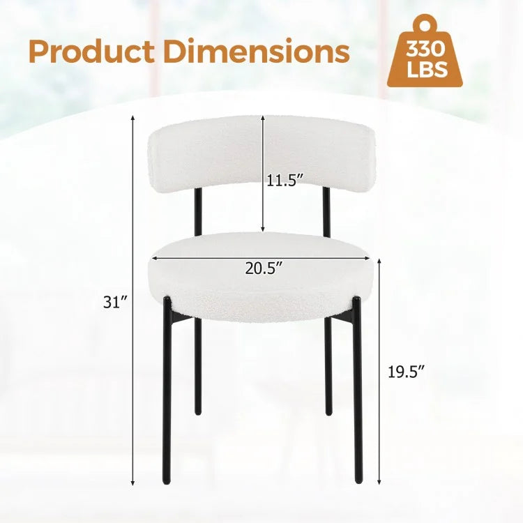 Boucle Upholstered Dining Chairs with Ergonomic Curved Back and Sturdy Metal Legs Set of 2