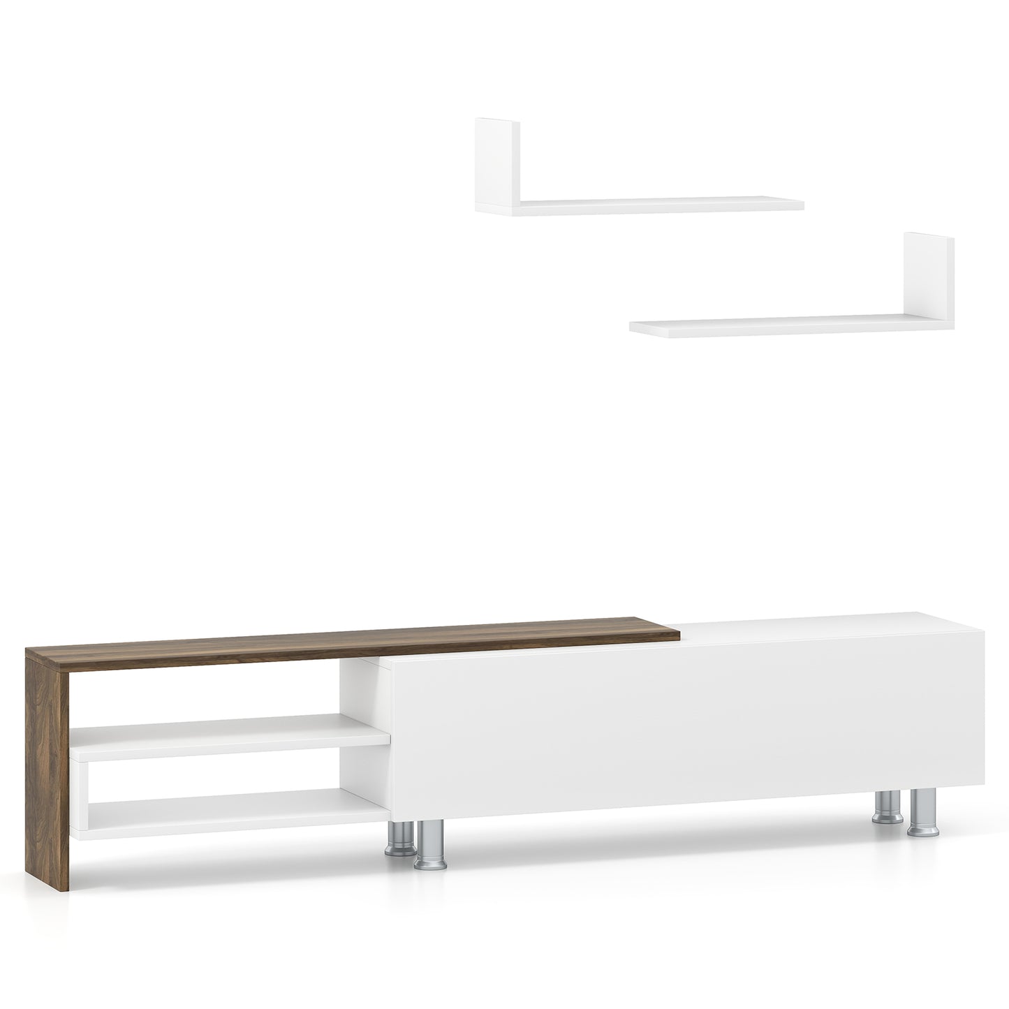 3 Piece TV Console Set with Cabinets and Floating Shelves for TVs up to 80 Inches
