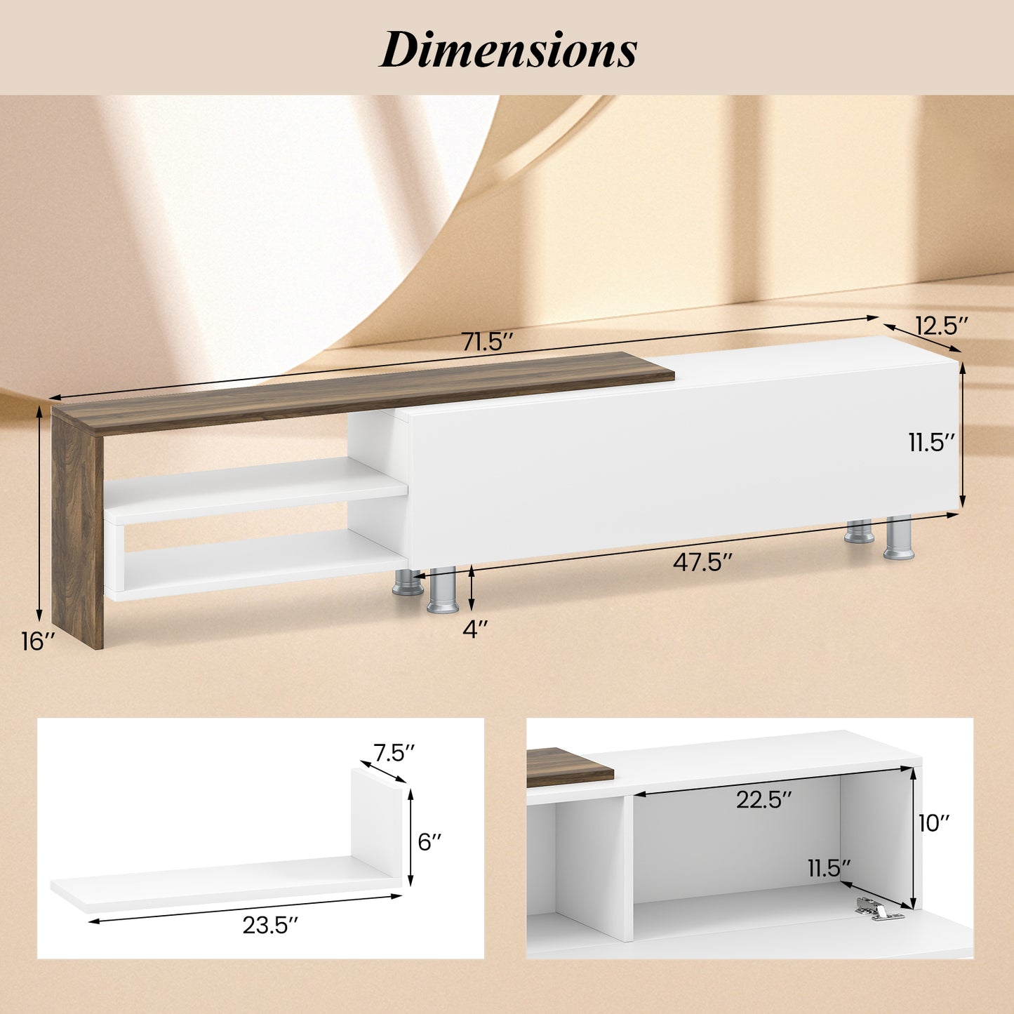 3 Piece TV Console Set with Cabinets and Floating Shelves for TVs up to 80 Inches
