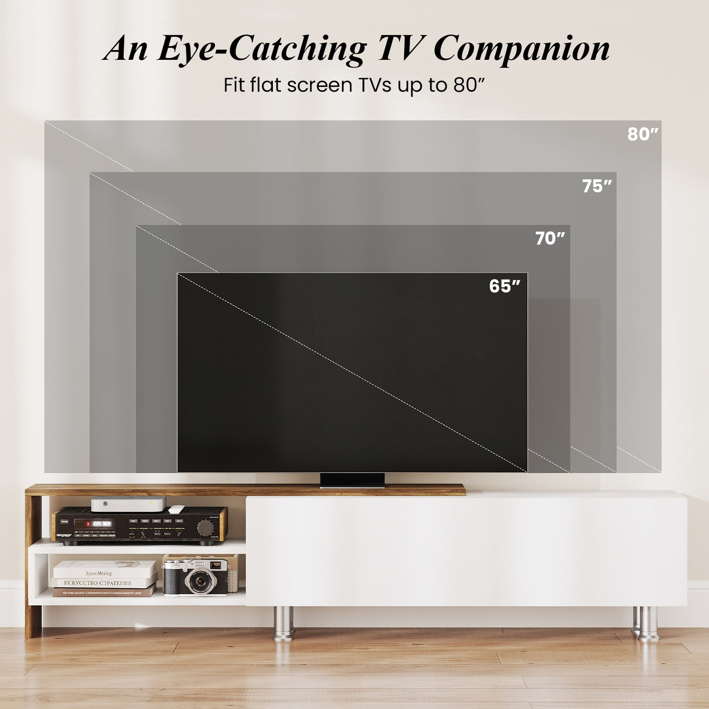 3 Piece TV Console Set with Cabinets and Floating Shelves for TVs up to 80 Inches