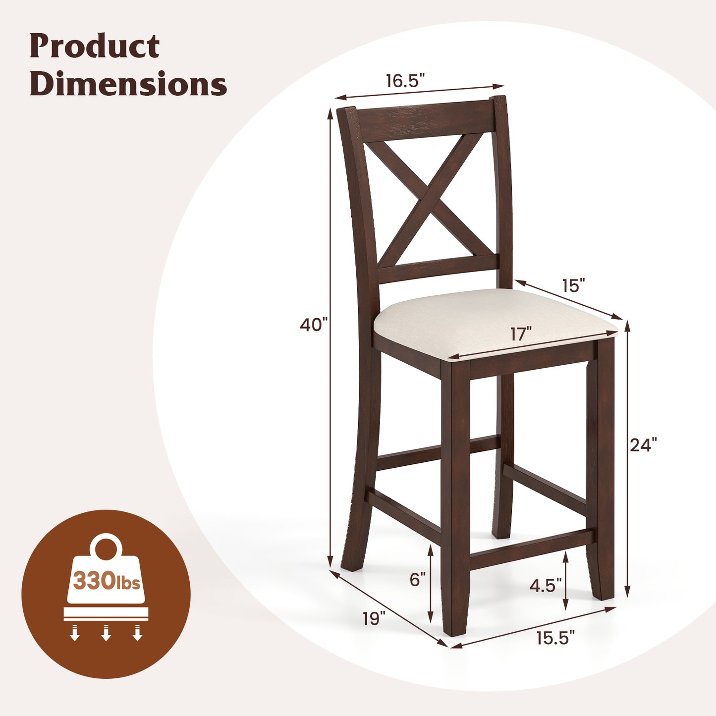 Modern Farmhouse Counter Height Stools with Cushioned Seat and Footrest Set of 2