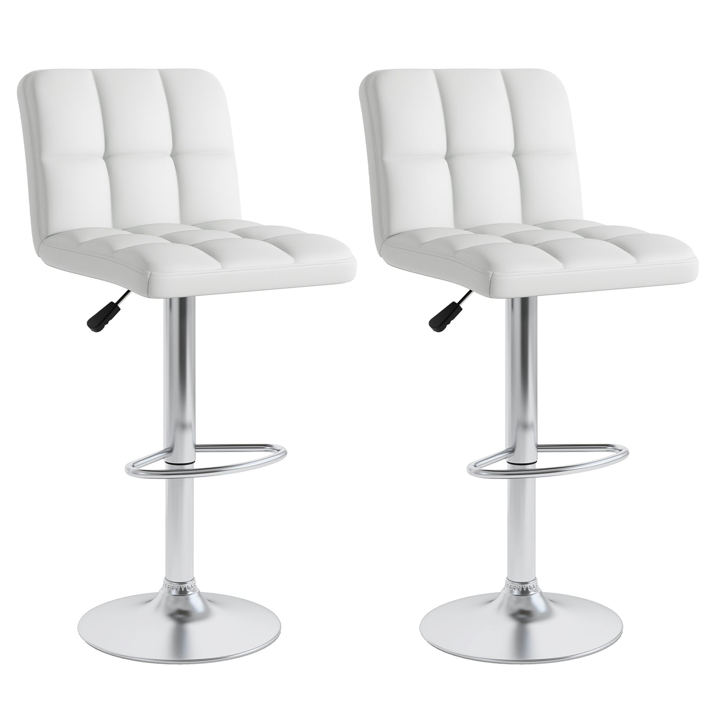 Set of 2 Modern PU Leather Bar Stools with Adjustable Height, Swivel Seat, Backrest and Footrest - White
