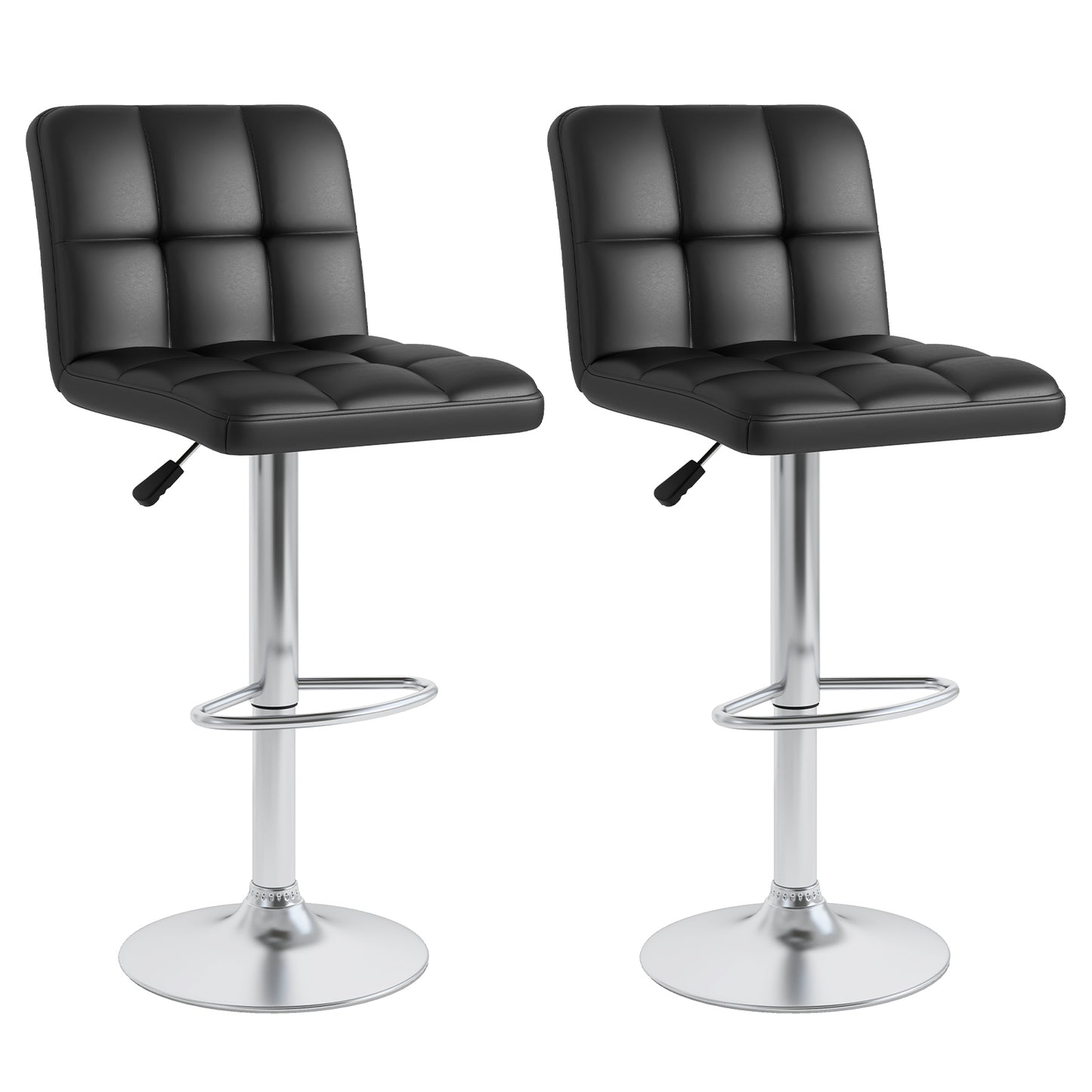 Set of 2 Modern PU Leather Bar Stools with Adjustable Height, Swivel Seat, Backrest and Footrest - Black