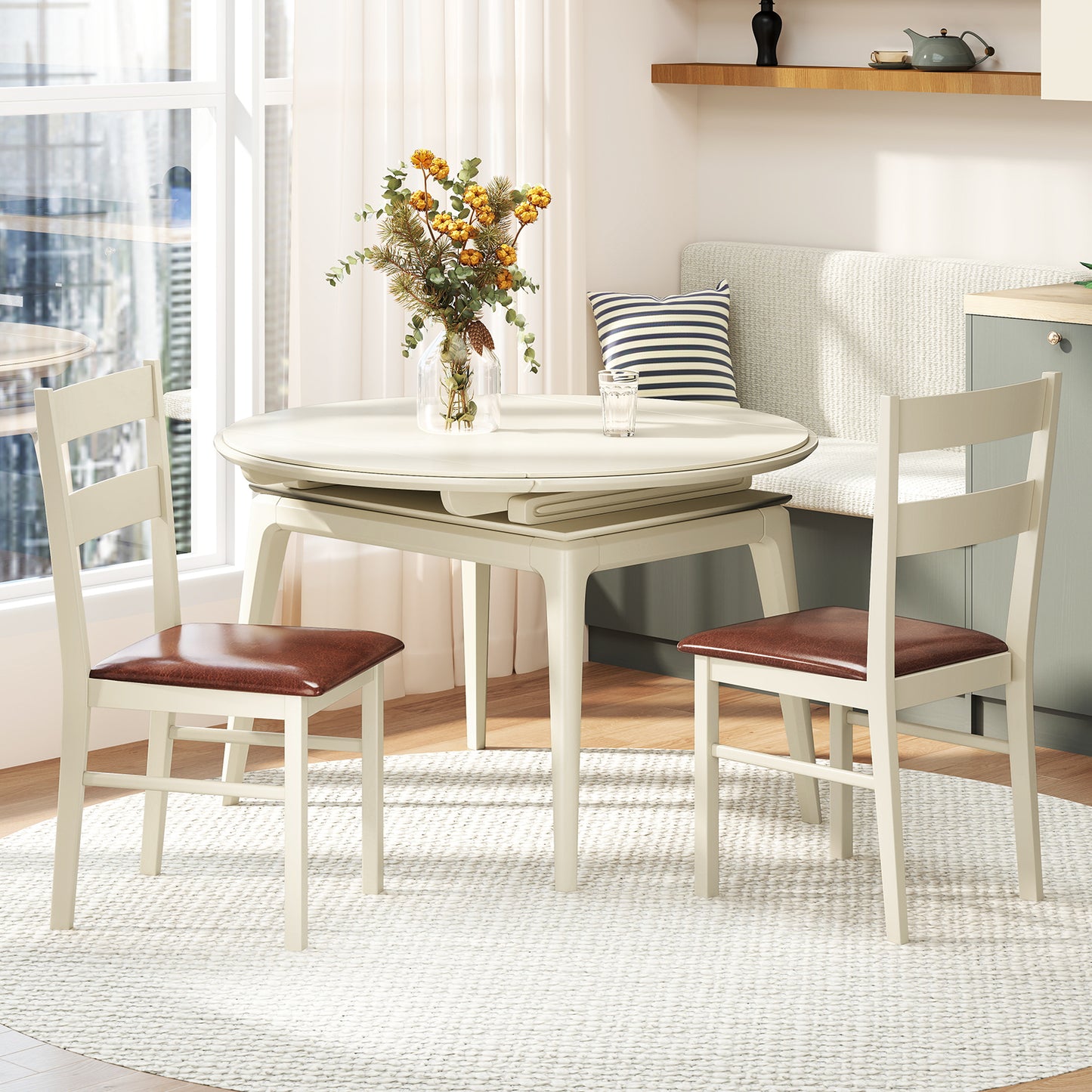 PU Leather Upholstered Armless Wooden Dining Chairs Set of 2 - 35 Inch Height
