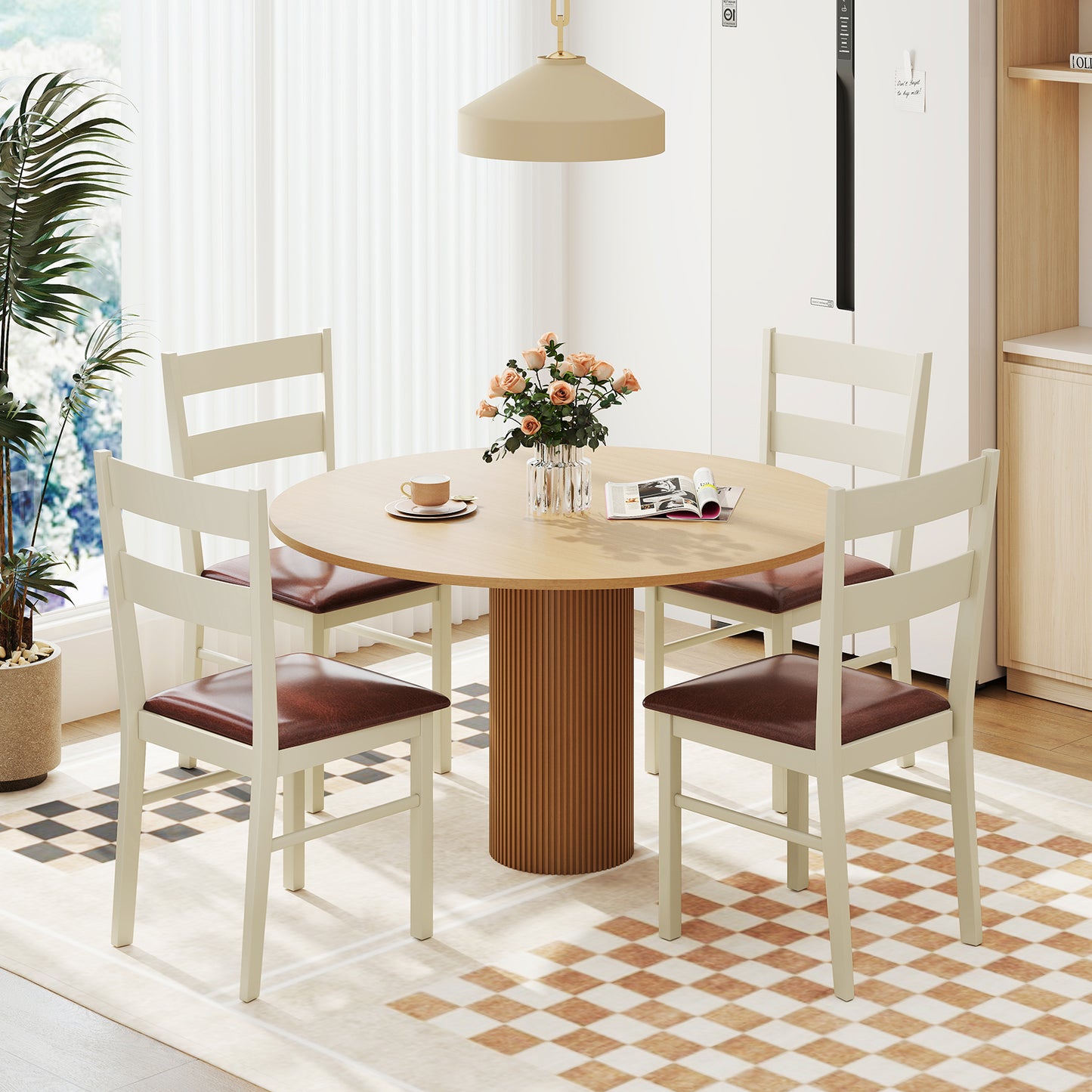 PU Leather Upholstered Armless Wooden Dining Chairs Set of 2 - 35 Inch Height