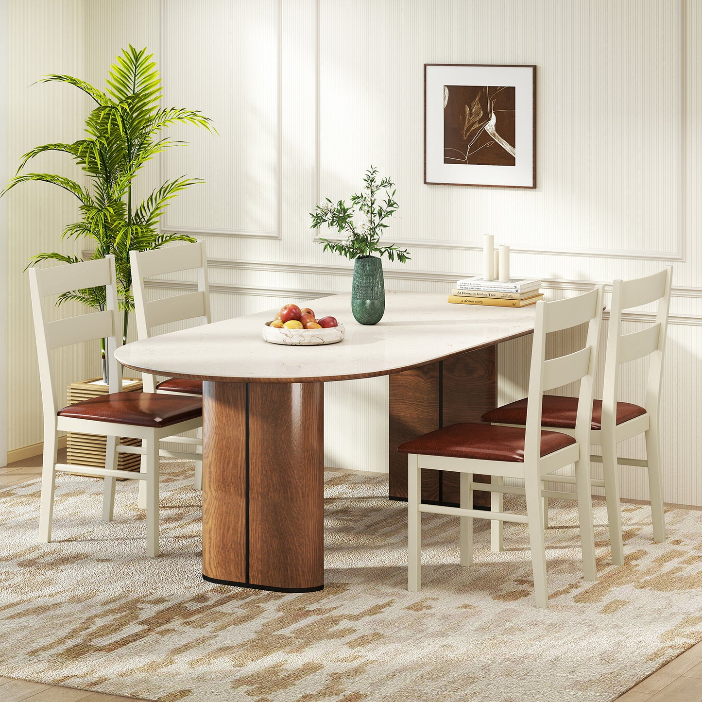PU Leather Upholstered Armless Wooden Dining Chairs Set of 2 - 35 Inch Height
