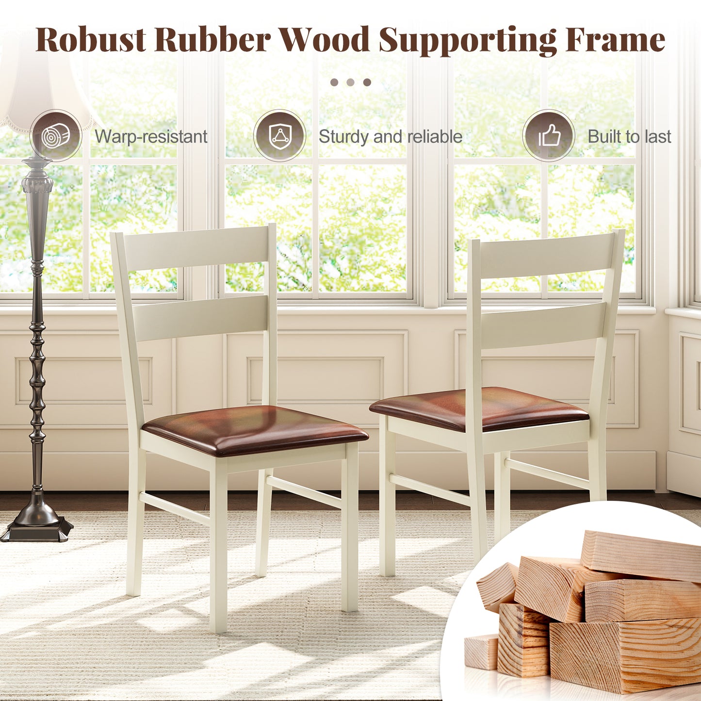 PU Leather Upholstered Armless Wooden Dining Chairs Set of 2 - 35 Inch Height